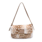 Urban Expressions Tuesday Beverly deer print fur crossbody bag with adjustable strap and stylish design.