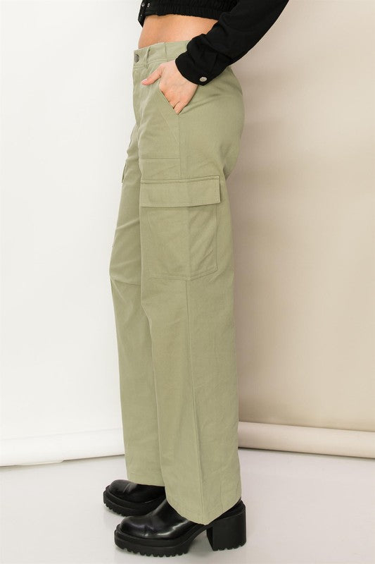 High Waist Cargo Pants with Pockets- HYFVE - RARA Boutique 