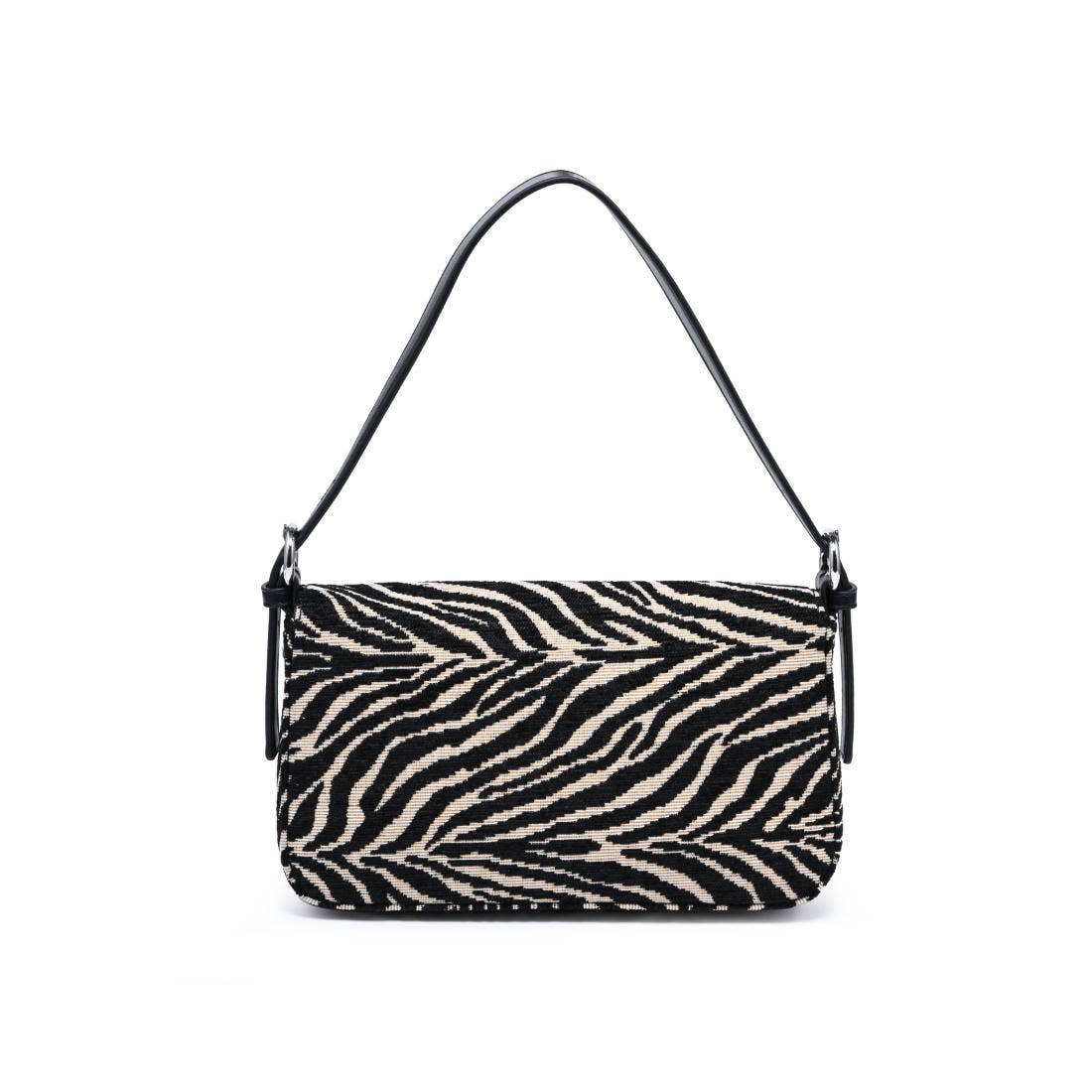 Urban Expressions Tuesday Gloria zebra shoulder bag with adjustable strap and stylish black and white animal print.