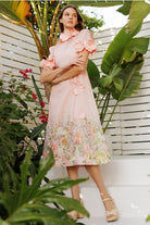 3D Floral Trim High Neck Short Sleeve Midi Dress - EB Luxe - RARA Boutique 