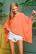 Solid Round Neck Loose Fit Kimono Sleeve Top - RARA Boutique 