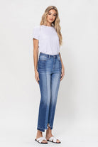 High Rise Crop Straight Leg Jeans With Uneven Hem - RARA Boutique 