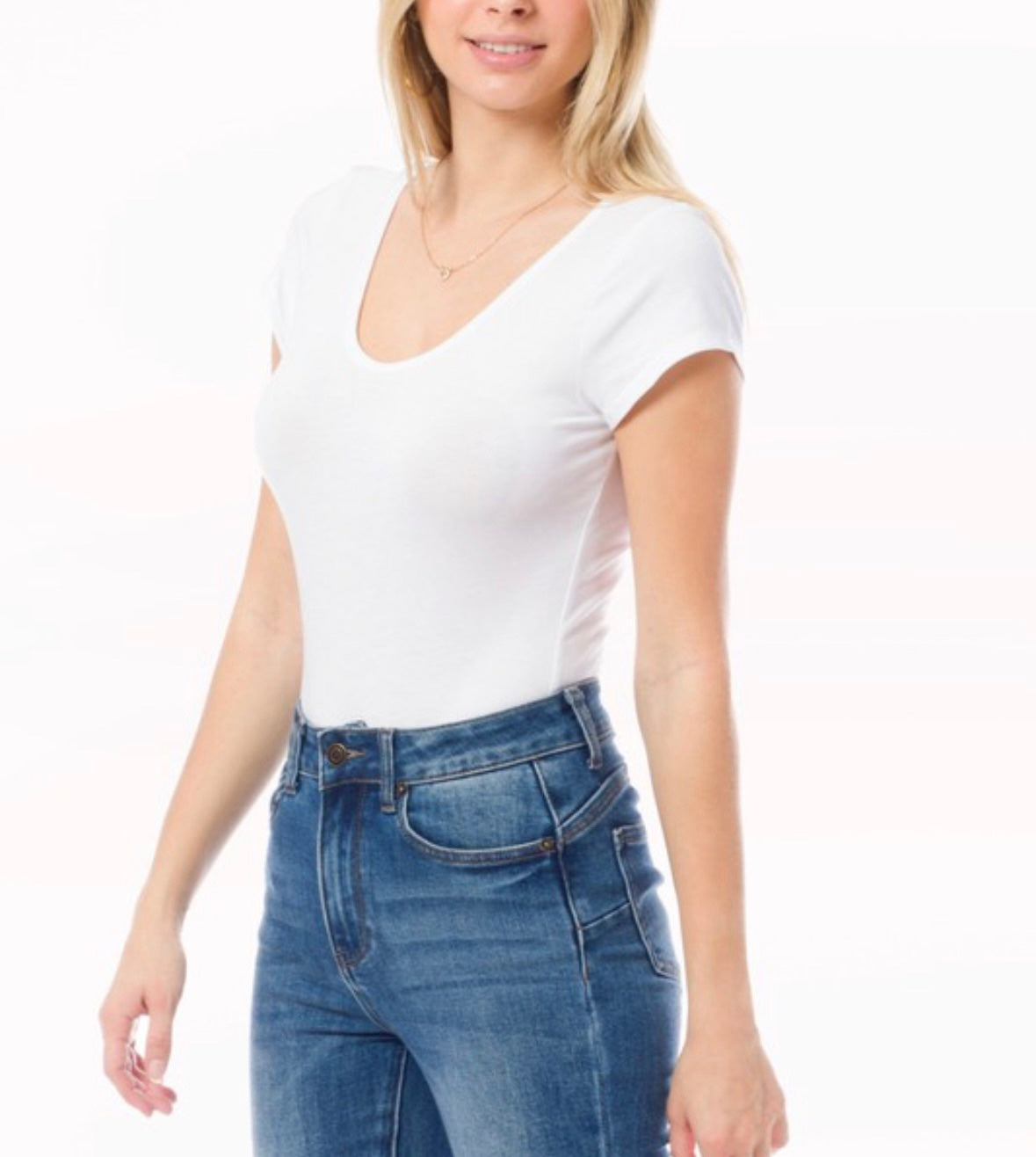 Short Sleeve Scoop Neck T-Shirt Bodysuit - Rara Boutique 