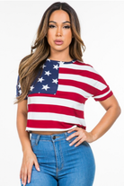 USA Print Short Sleeve Patriotic Crop Top - Rara Boutique 