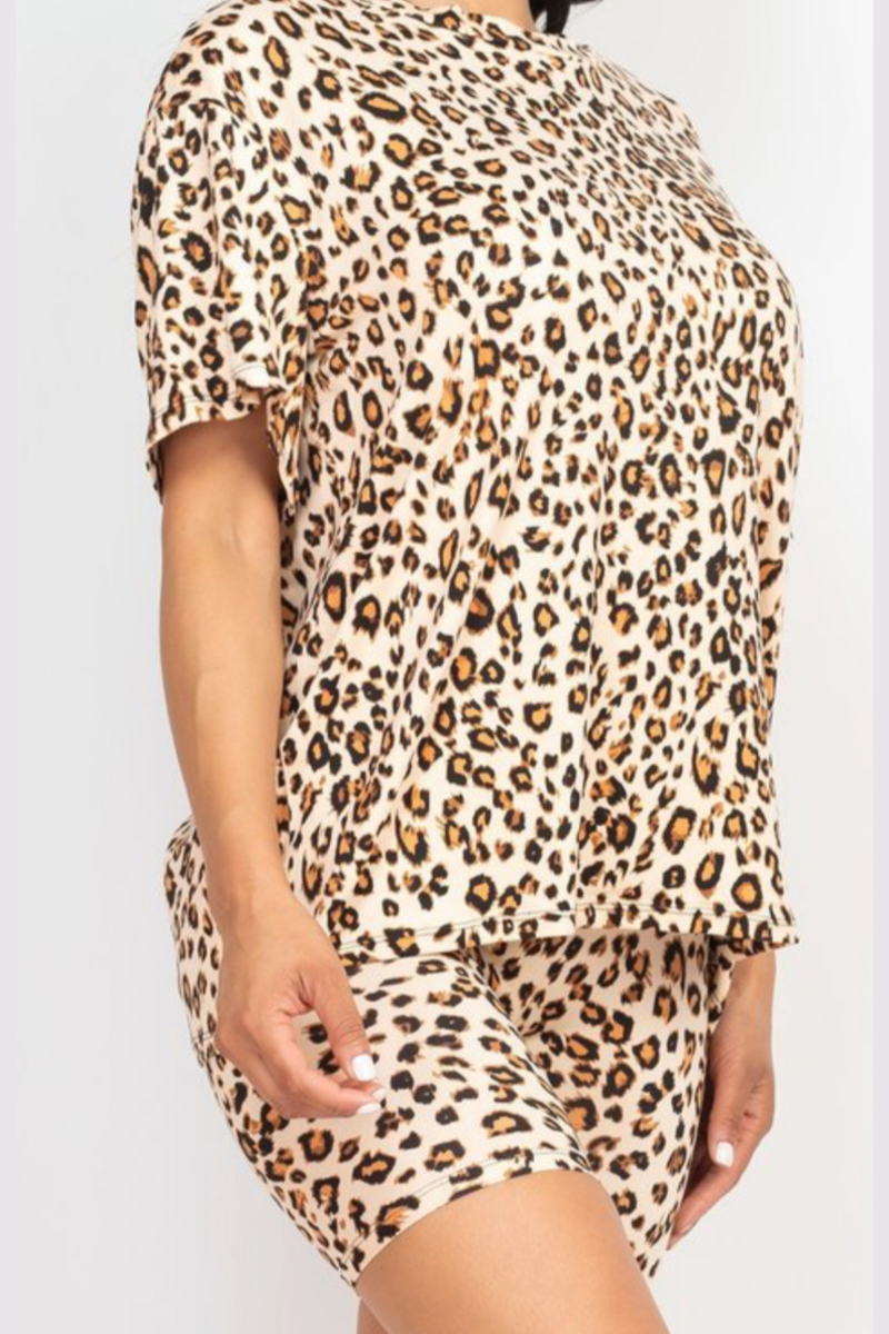 Leopard Print Biker Shorts and Shirt Lounge Set RARA Boutique