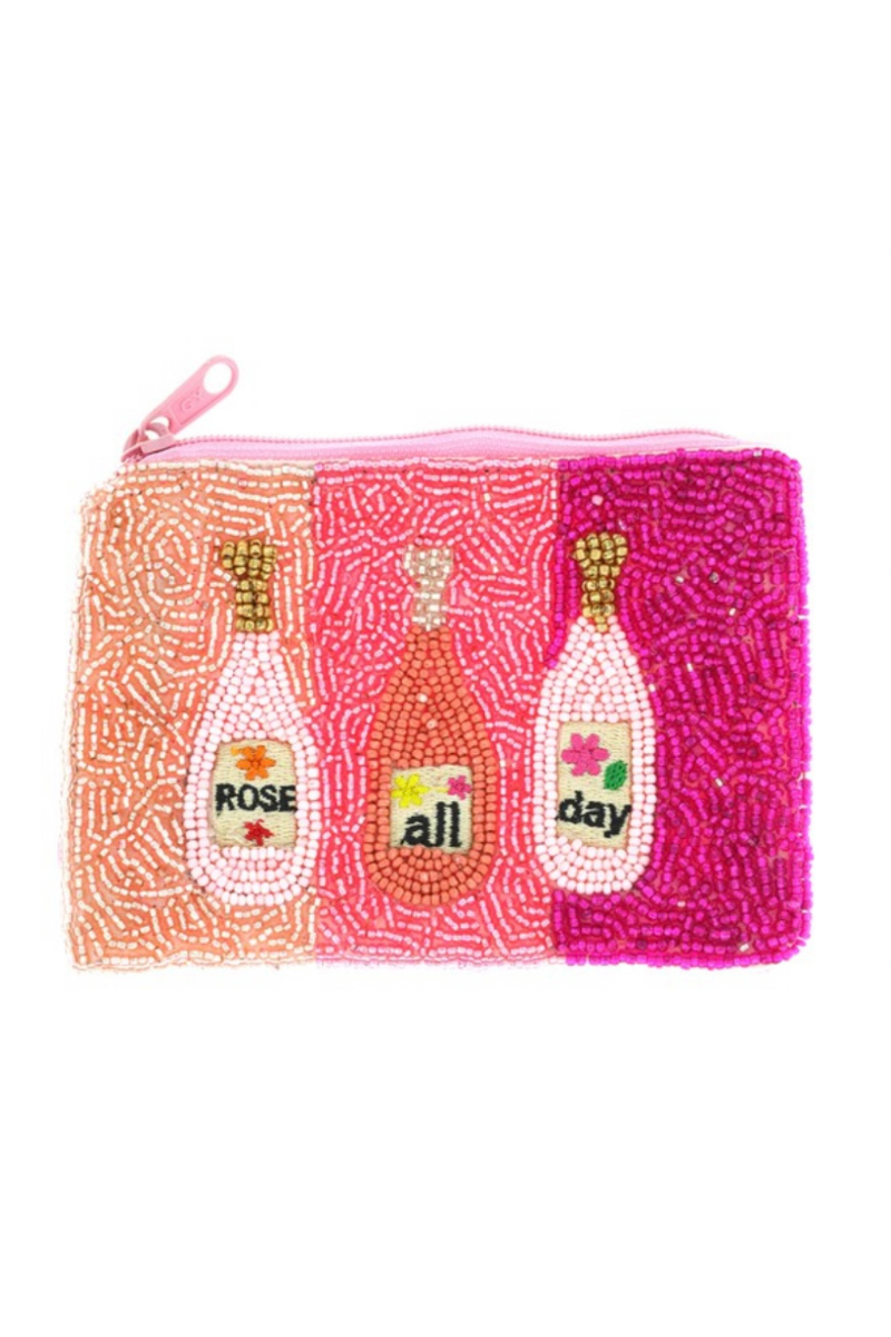 Rose All Day Beaded Coin Purse Zipper Pouch - Rara Boutique 