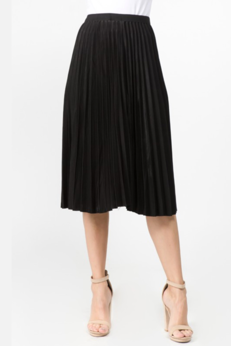 Solid Black Lined Pleated Midi Skirt - Rara Boutique 