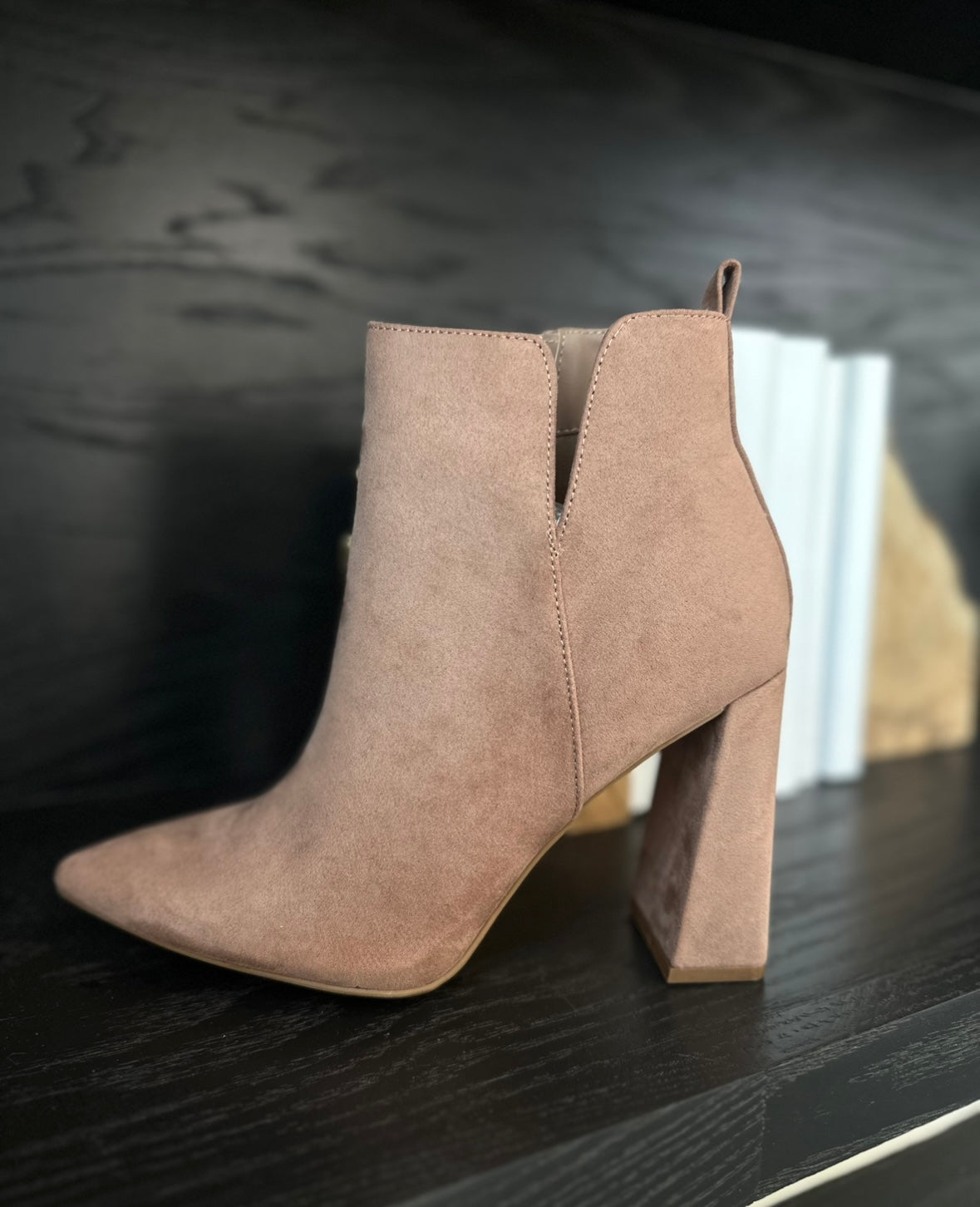 Qupid Suede Pyramid Heel Ankle Booties - RARA Boutique 