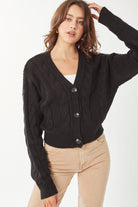 Solid Snug Waist Casual Cable Knit Cardigan - RARA Boutique 