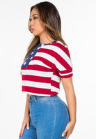 USA Print Short Sleeve Patriotic Crop Top - Rara Boutique 