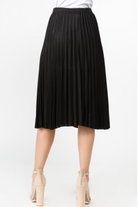 Solid Black Lined Pleated Midi Skirt - Rara Boutique 