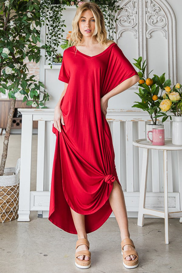 V-Neck Maxi Dress with Dolman Sleeves - RARA Boutique 