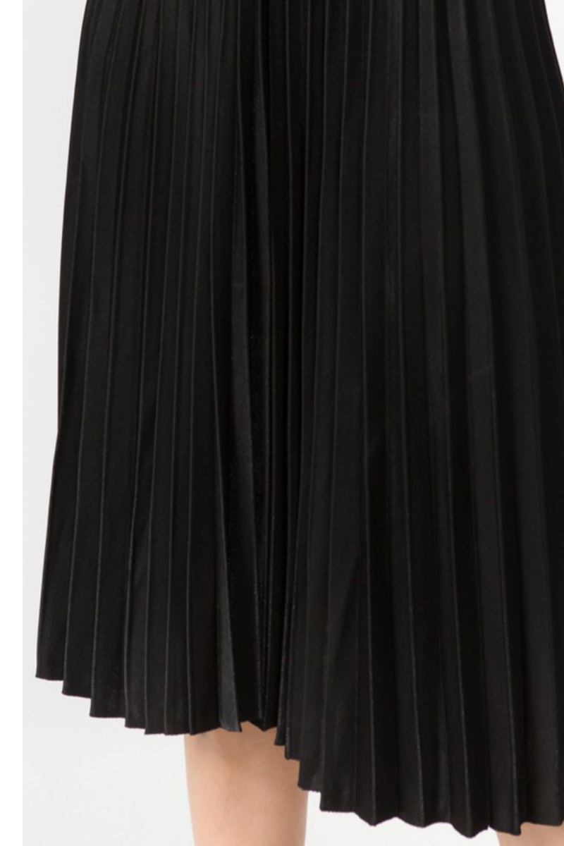 Solid Black Lined Pleated Midi Skirt - Rara Boutique 