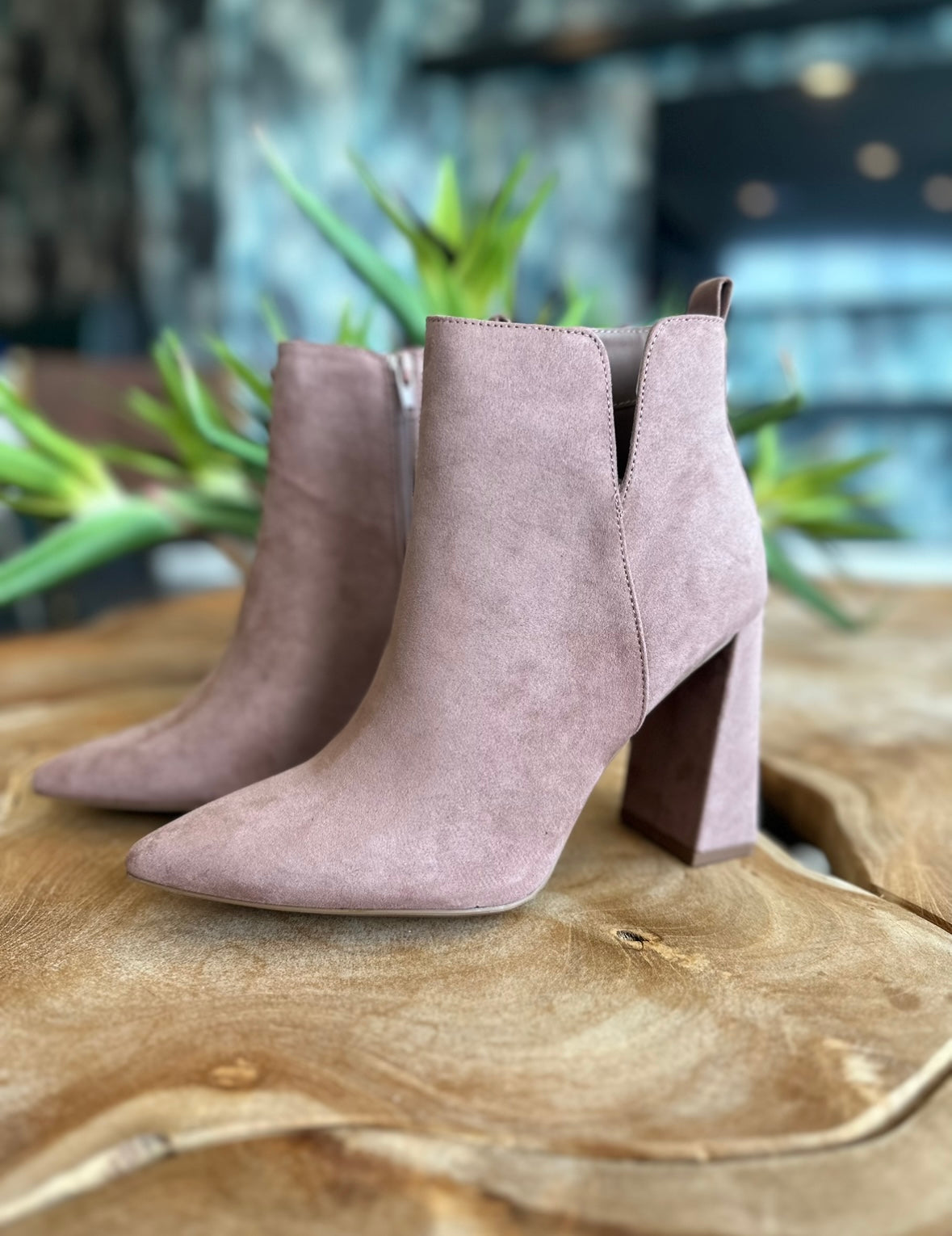 Qupid Suede Pyramid Heel Ankle Booties - RARA Boutique 