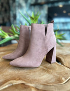 Qupid Suede Pyramid Heel Ankle Booties - RARA Boutique 