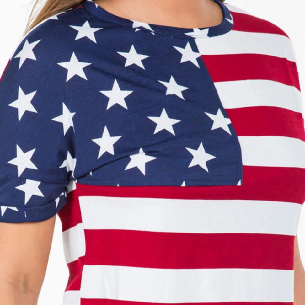 USA Print Short Sleeve Patriotic Crop Top - Rara Boutique 