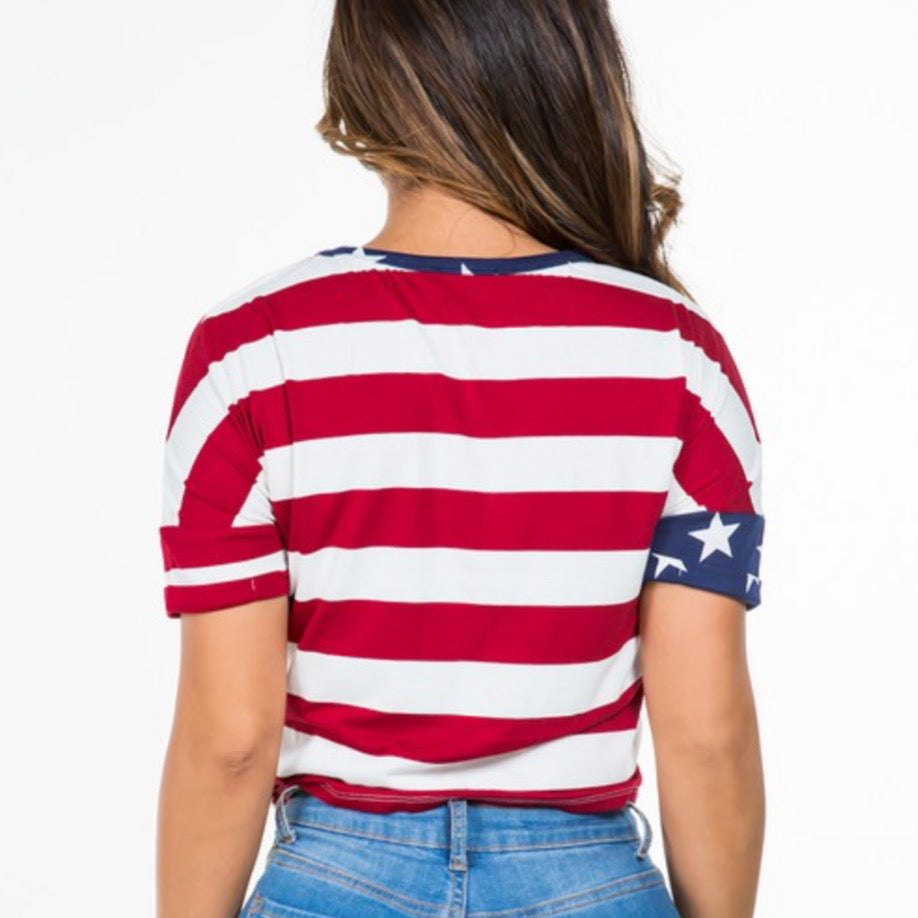 USA Print Short Sleeve Patriotic Crop Top - Rara Boutique 