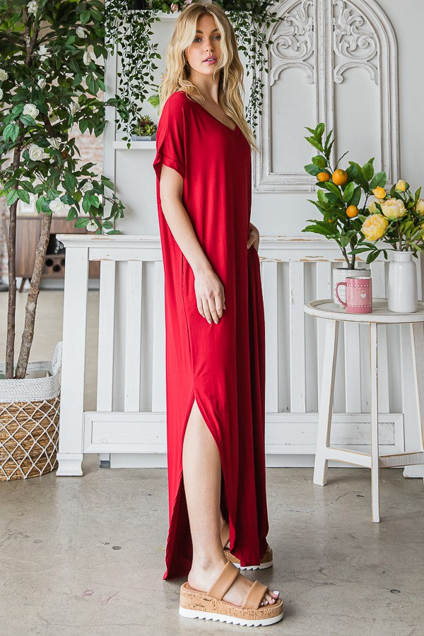 V-Neck Maxi Dress with Dolman Sleeves - RARA Boutique 