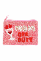 Mom Off Duty Wine Beaded Coin Purse Seed Bead Zipper Pouch - Rara Boutique 