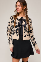 Leopard Print Satin Bow Tie Front Knit Cardigan - Le Lis - RARA Boutique 