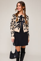 Leopard Print Satin Bow Tie Front Knit Cardigan - Le Lis - RARA Boutique 