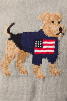Grey cropped sweater top with American flag dog graphic, short-sleeve design by RARA Boutique.