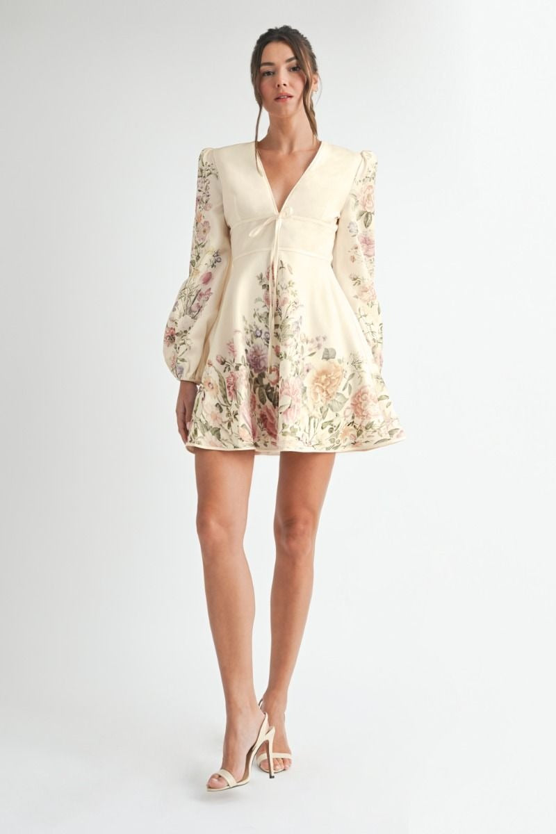 Floral Long Sleeve Mini Dress - RARA Boutique 