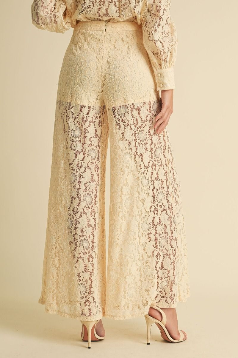 Wide Leg Lace Trouser Pants - EB Luxe - RARA Boutique 