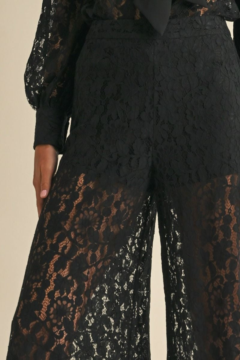 Wide Leg Lace Trouser Pants - EB Luxe - RARA Boutique 