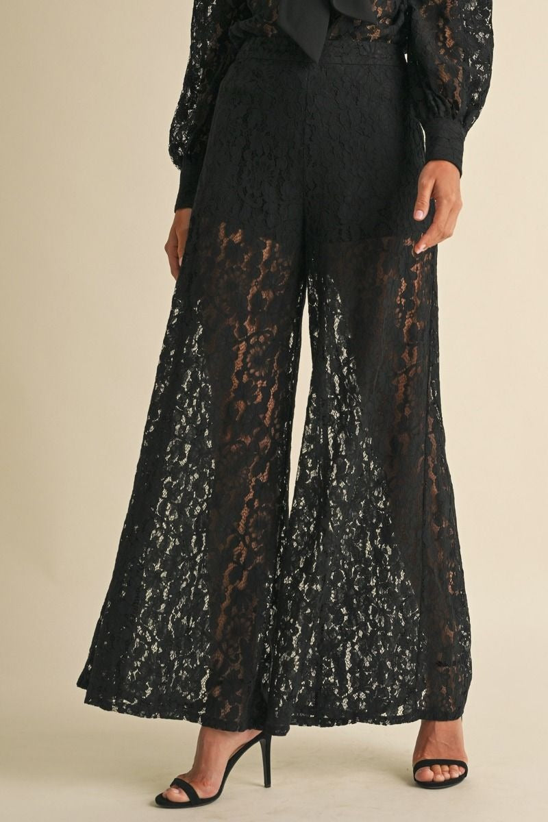 Wide Leg Lace Trouser Pants - EB Luxe - RARA Boutique 