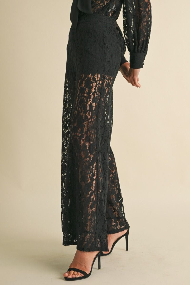 Wide Leg Lace Trouser Pants - EB Luxe - RARA Boutique 