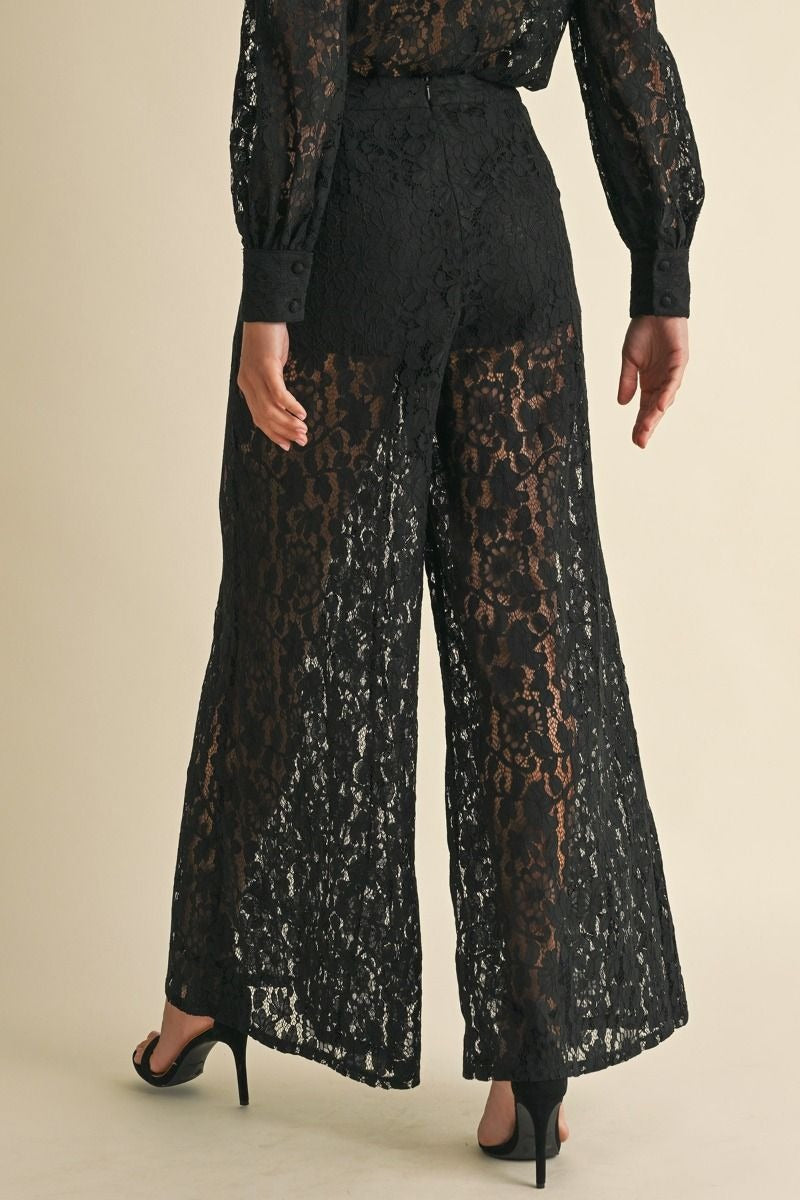 Wide Leg Lace Trouser Pants - EB Luxe - RARA Boutique 