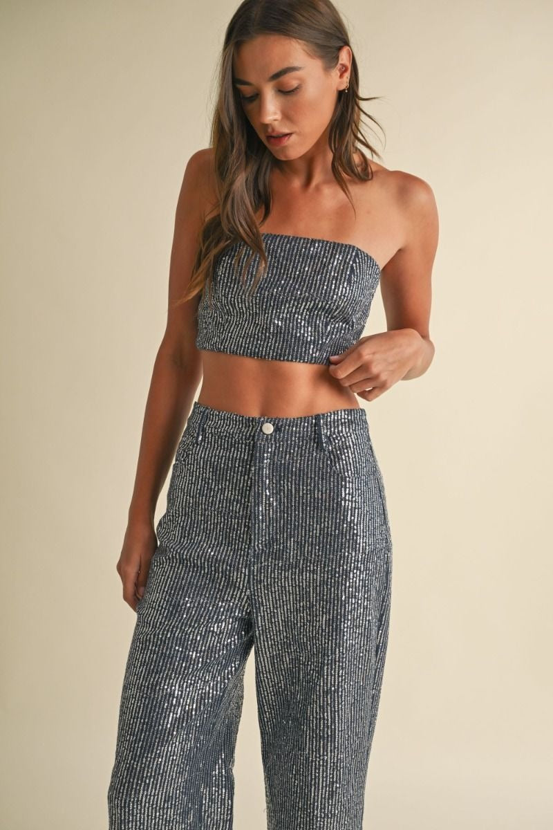 Sequin Striped Denim Bandeau Top – EB Luxe - RARA Boutique 
