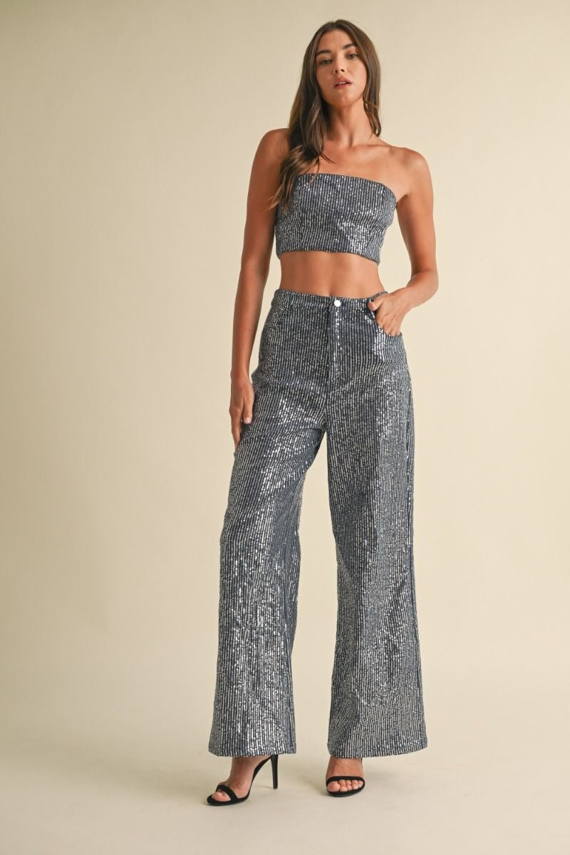 Sequin Striped Denim Bandeau Top – EB Luxe - RARA Boutique 
