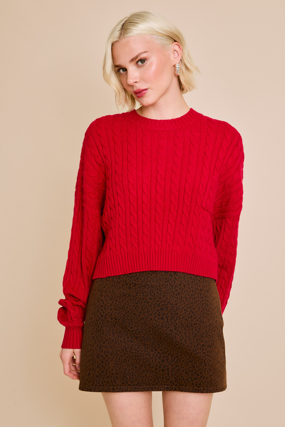 Dolman  Sleeve Cable Knit Cropped Sweater with Pocket - Le Lis - RARA Boutique 