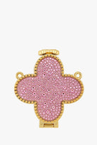Pink rhinestone clover mirrored micro clutch bag from RARA Boutique, stylish bag with sparkling embellishments and a compact design.