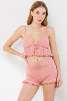 Ruffle Bralette Top & Shorts Lounge Set - RARA Boutique 