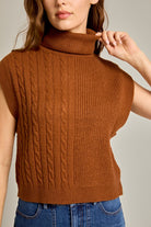 Ribbed & Cable Knit Turtleneck Sweater Vest - Le Lis - RARA Boutique 