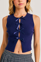 Satin Bow Cutout Knit Tank Top - RARA Boutique 