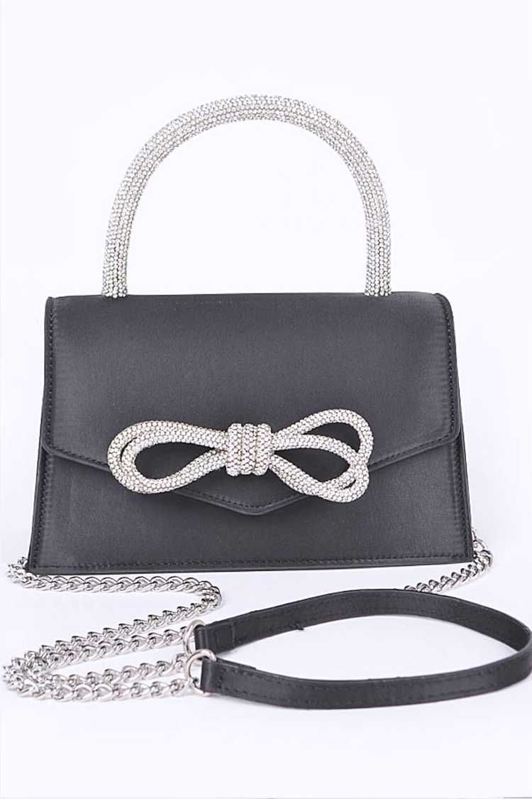 Rhinestone Bow Accent Top Handle Swing Hand Bag - RARA Boutique 