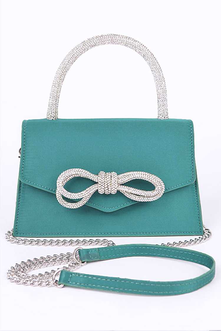 Rhinestone Bow Accent Top Handle Swing Hand Bag - RARA Boutique 